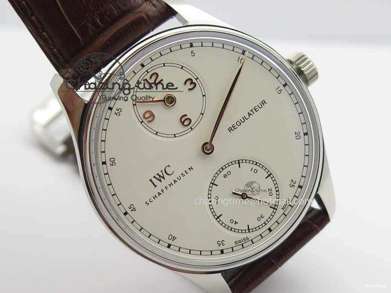 MIROTIME 0507 Sustainable Portuguese IW5444 SS White Dial RG Numbers On Brown Leather Strap A 7256
